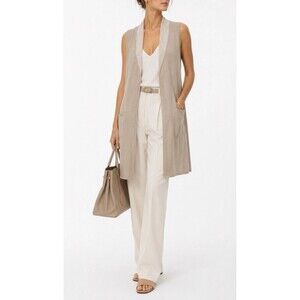 Brunello Cucinelli Tan Sleeveless Long Cardigan Vest Shawl Collar Cotton Size M